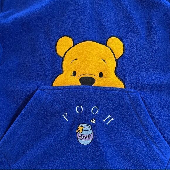 90s Y2K Winnie the Pooh Vintage Blue fleece hoodie size XL women’s Disney - Picture 2 of 6